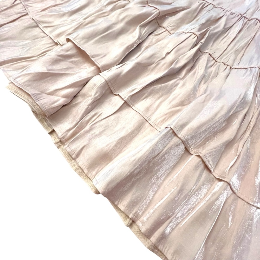 Boohoo Skater Dress Ruched Ruffle Womens‎ Stone Shiny 22 NWT Party Wedding Short - Picture 3 of 16